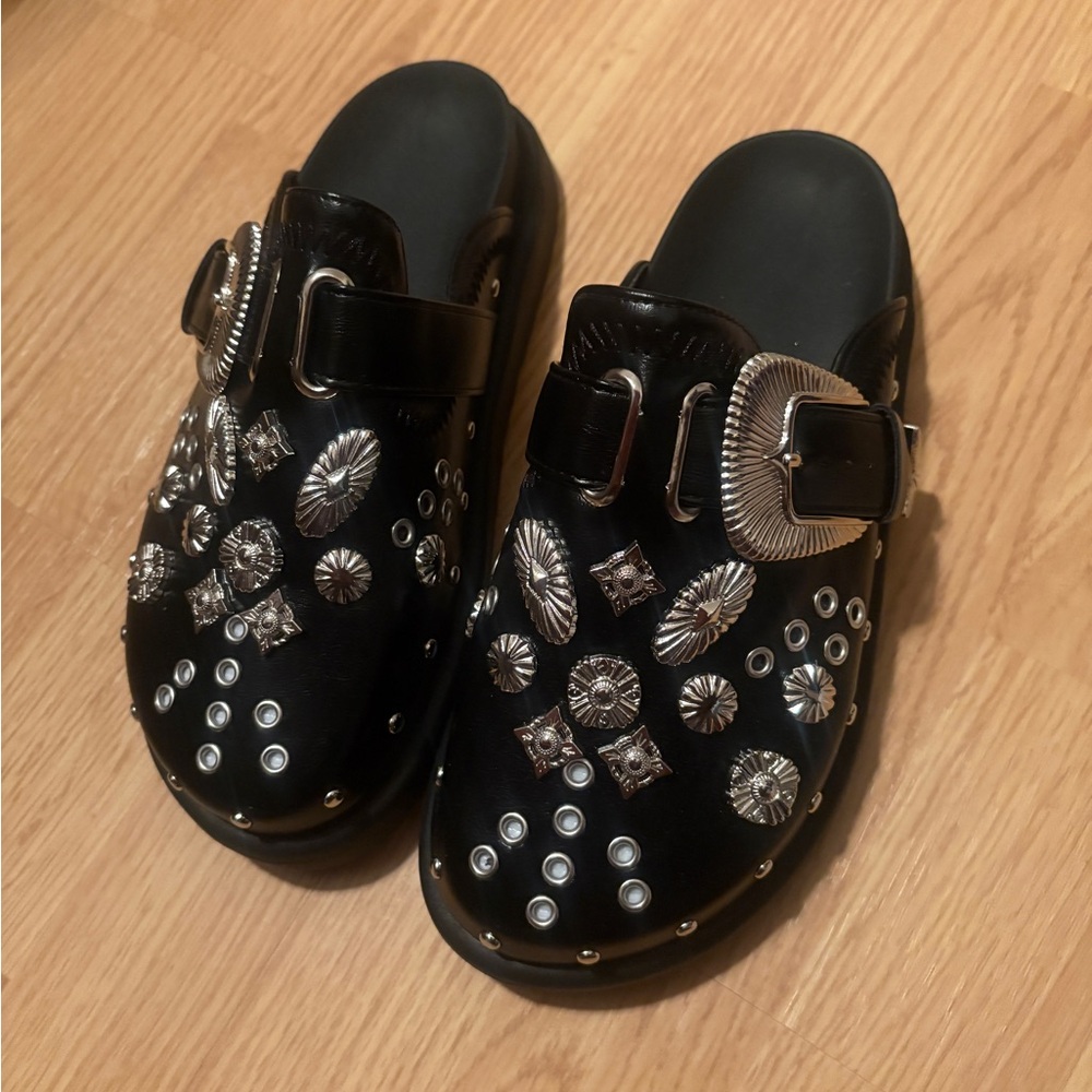Black Clogs with Silver Studs and Buckle